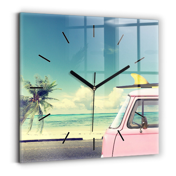 Square wall clock Car with surfboard