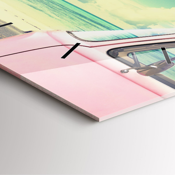Square wall clock Car with surfboard