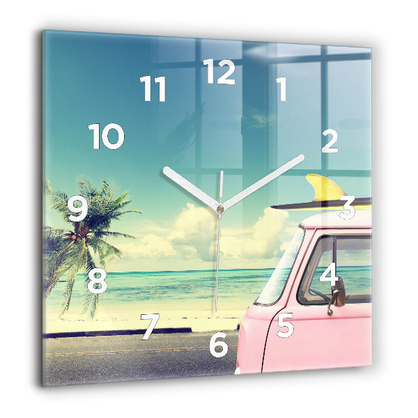 Square wall clock Car with surfboard