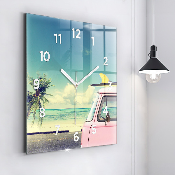 Square wall clock Car with surfboard