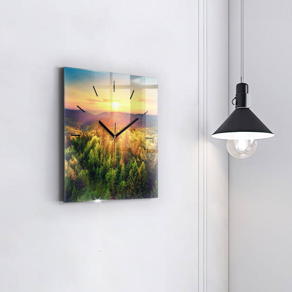 Square wall clock Sunset over the hills