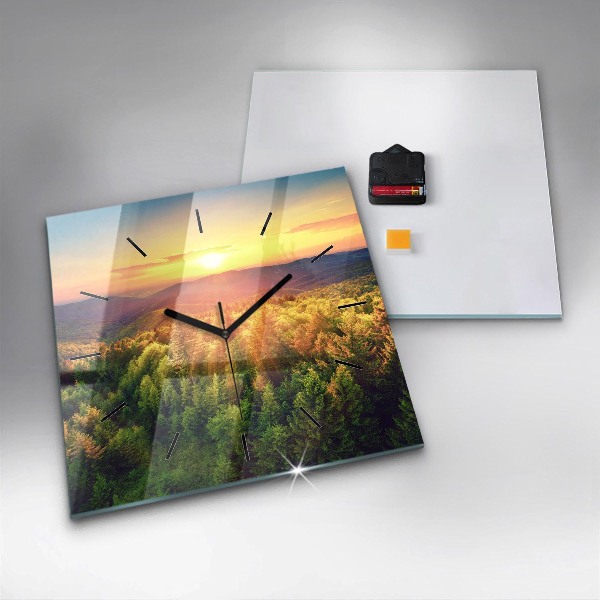 Square wall clock Sunset over the hills