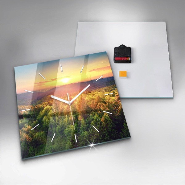 Square wall clock Sunset over the hills