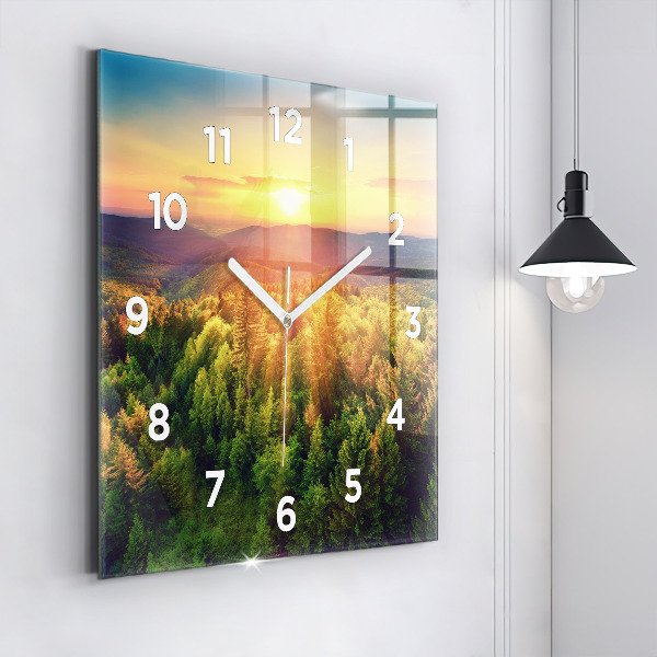 Square wall clock Sunset over the hills