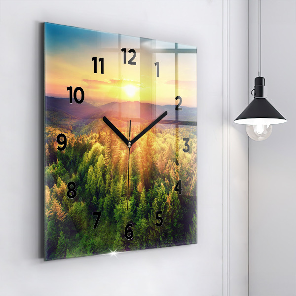 Square wall clock Sunset over the hills