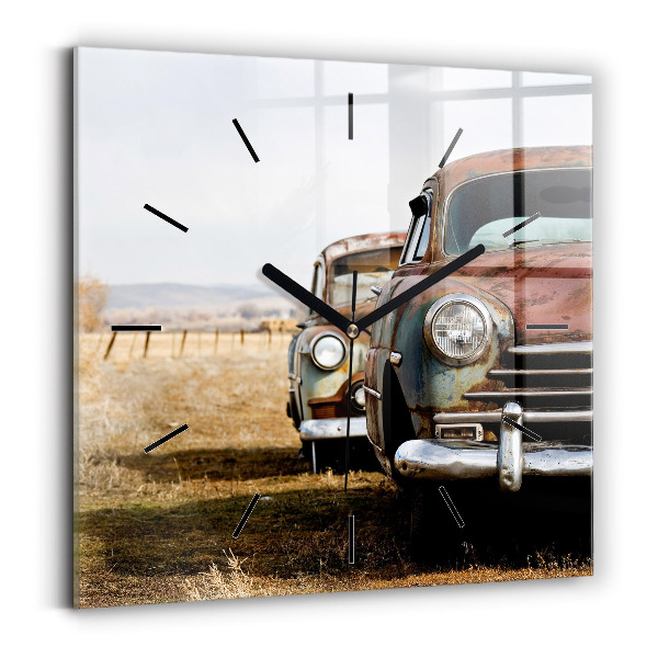 Square wall clock Old cars