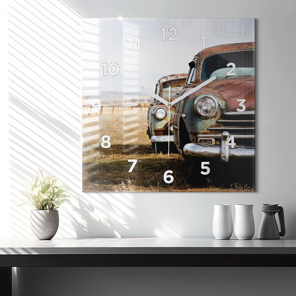 Square wall clock Old cars