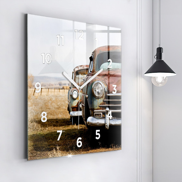 Square wall clock Old cars