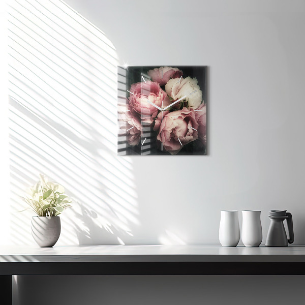 Square wall clock Bouquet of pink roses