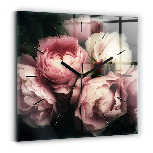 Square wall clock Bouquet of pink roses