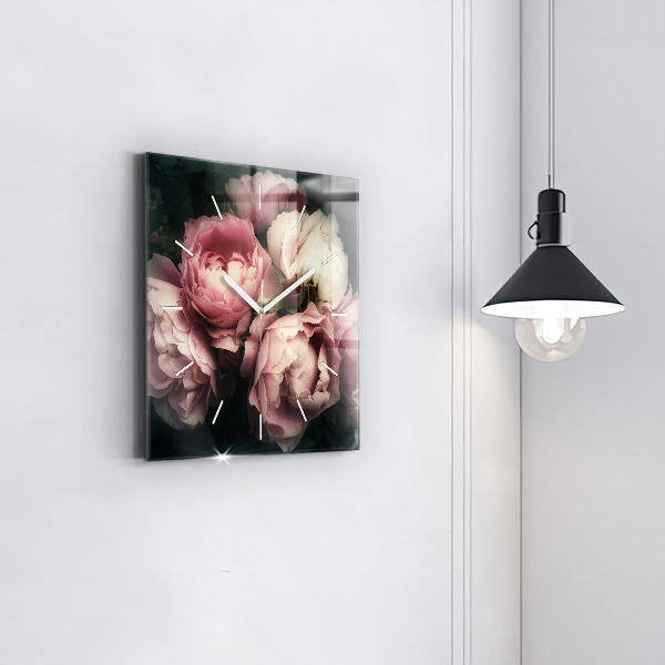 Square wall clock Bouquet of pink roses