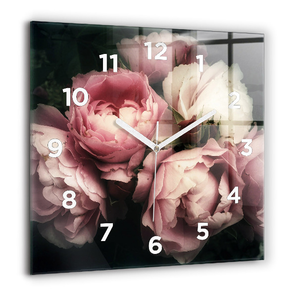 Square wall clock Bouquet of pink roses