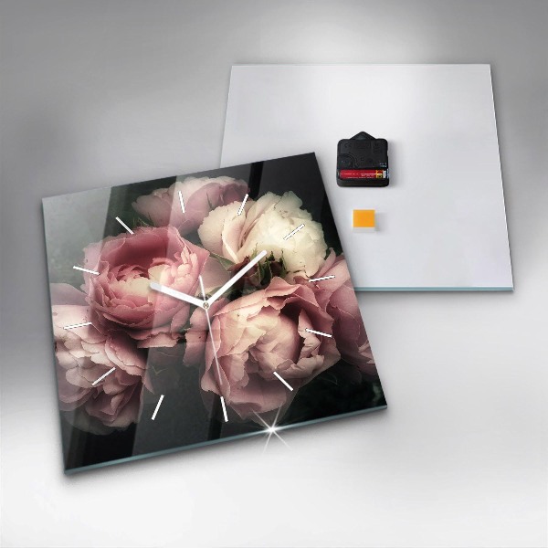 Square wall clock Bouquet of pink roses