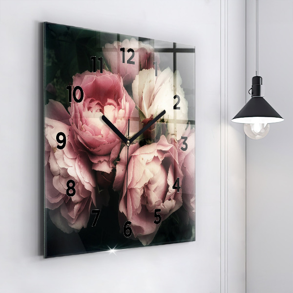 Square wall clock Bouquet of pink roses