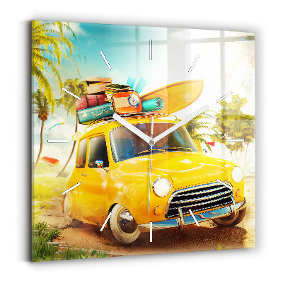 Square wall clock Car with surfboard