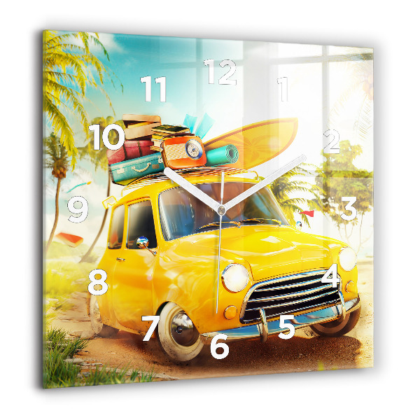 Square wall clock Car with surfboard