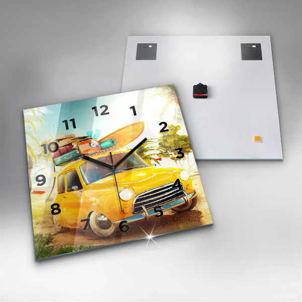 Square wall clock Car with surfboard