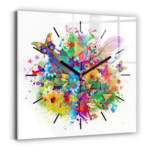 Square wall clock Floral harmony with butterflies