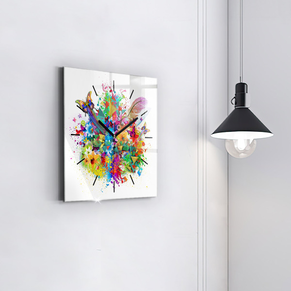 Square wall clock Floral harmony with butterflies