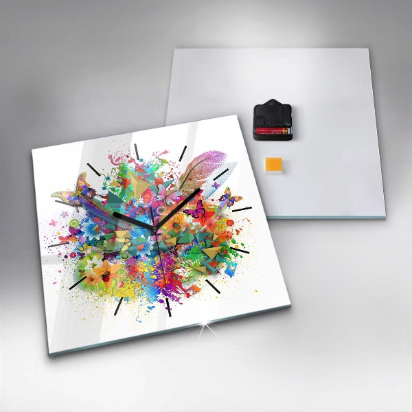 Square wall clock Floral harmony with butterflies