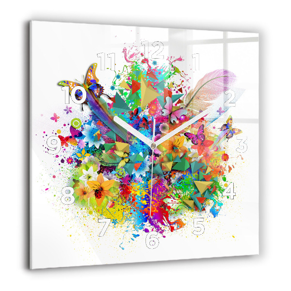Square wall clock Floral harmony with butterflies
