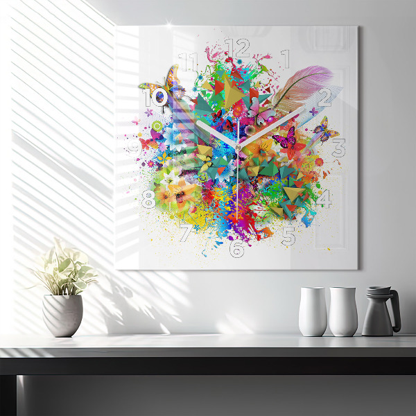 Square wall clock Floral harmony with butterflies