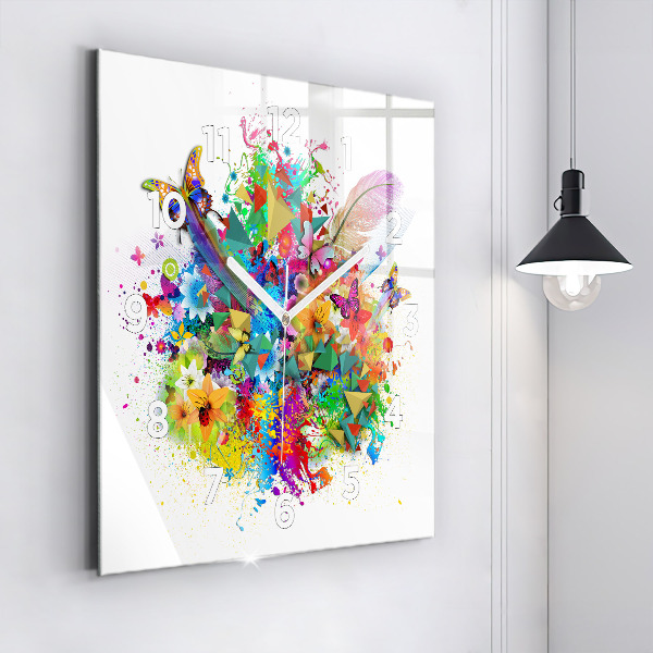 Square wall clock Floral harmony with butterflies