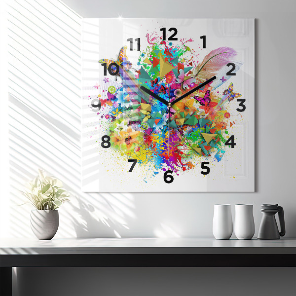 Square wall clock Floral harmony with butterflies