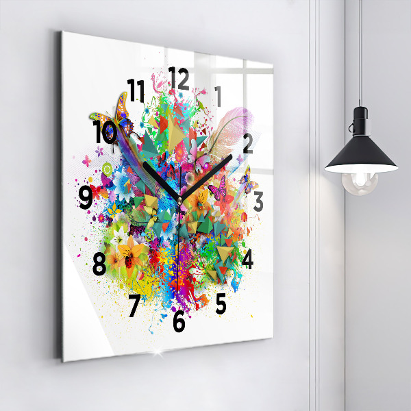 Square wall clock Floral harmony with butterflies