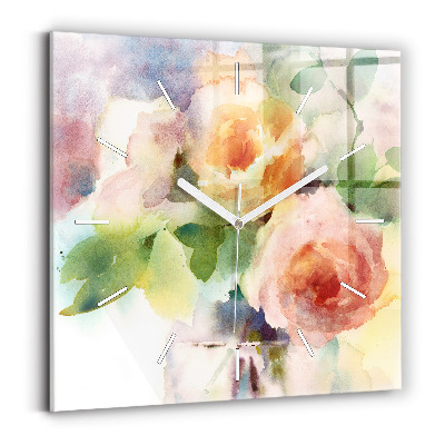 Square wall clock Roses in a Vase Watercolor