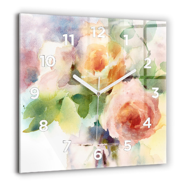 Square wall clock Roses in a Vase Watercolor