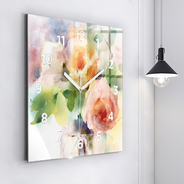 Square wall clock Roses in a Vase Watercolor