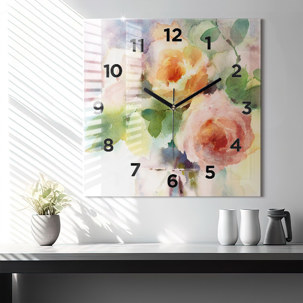 Square wall clock Roses in a Vase Watercolor