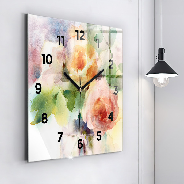 Square wall clock Roses in a Vase Watercolor