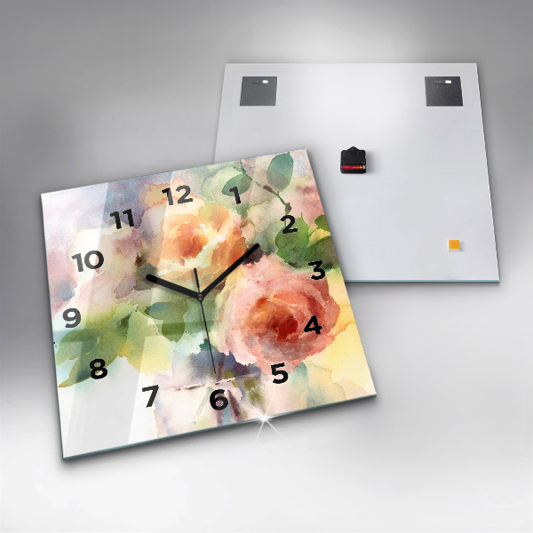 Square wall clock Roses in a Vase Watercolor