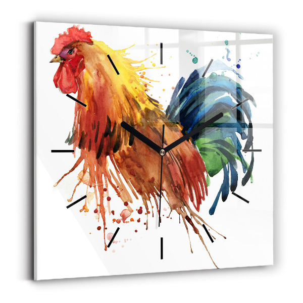 Square wall clock Colorful rooster