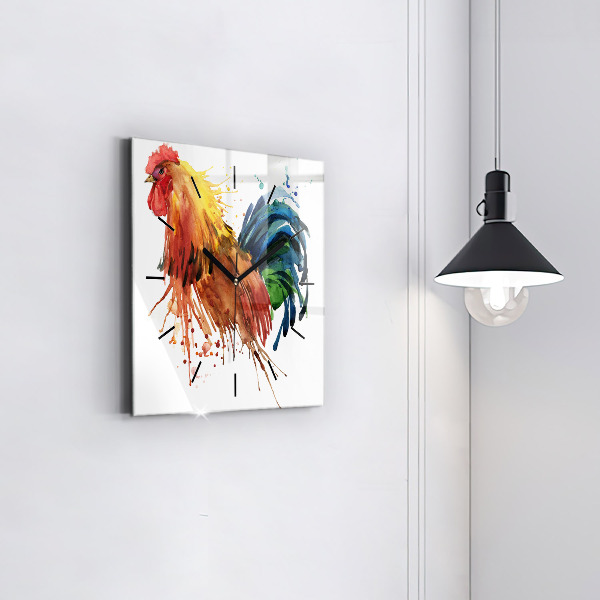 Square wall clock Colorful rooster