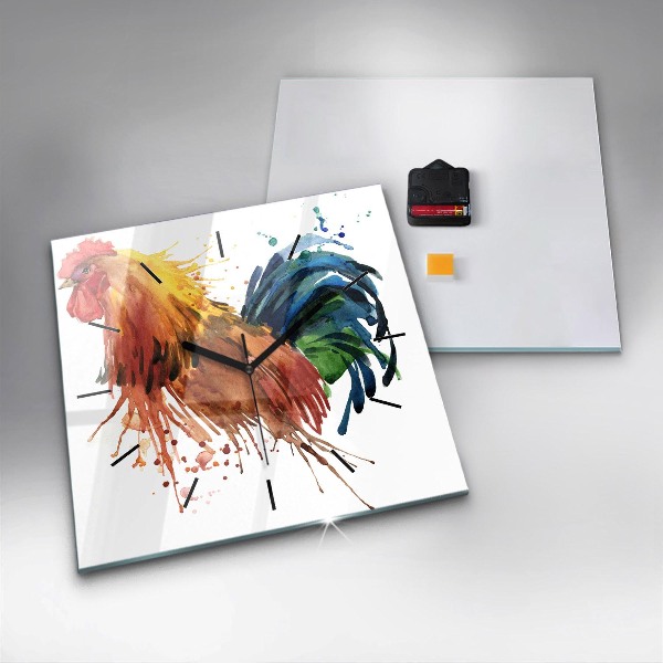 Square wall clock Colorful rooster