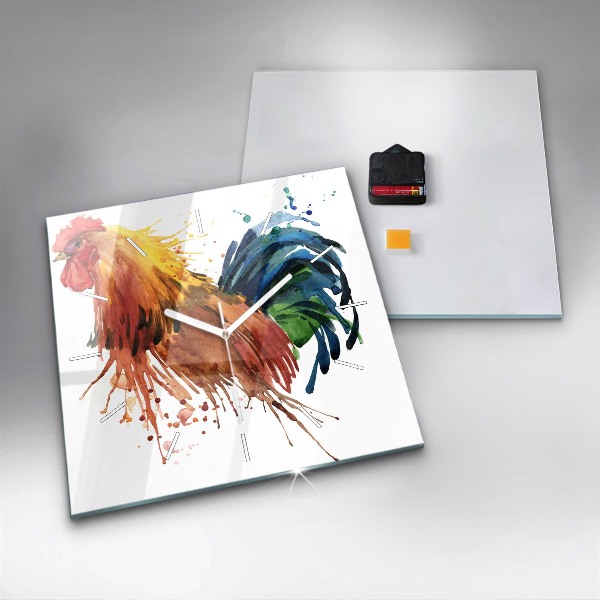 Square wall clock Colorful rooster