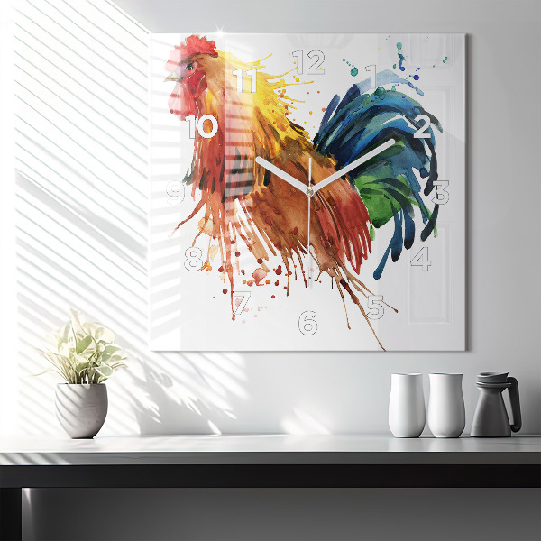 Square wall clock Colorful rooster