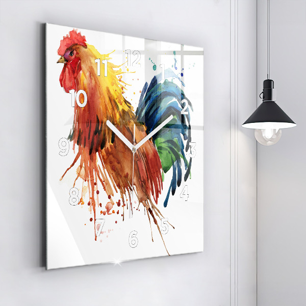 Square wall clock Colorful rooster