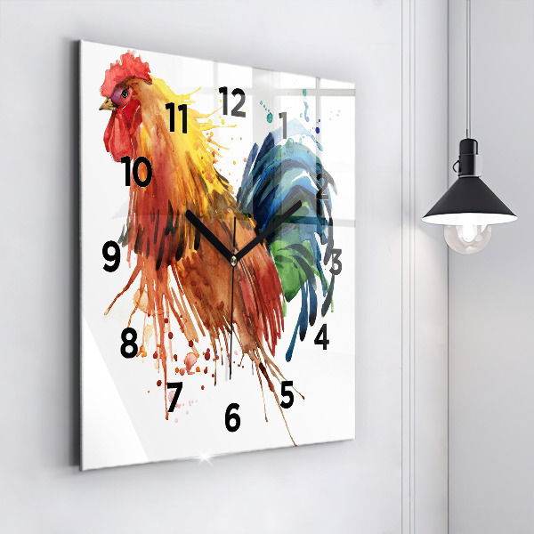 Square wall clock Colorful rooster