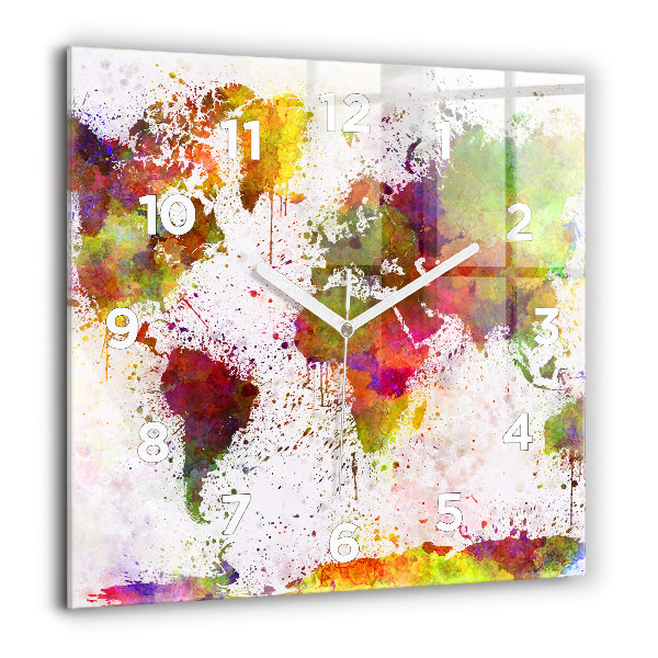 Square wall clock Watercolor map of the world