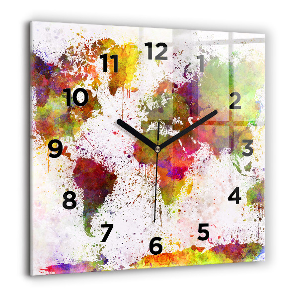Square wall clock Watercolor map of the world