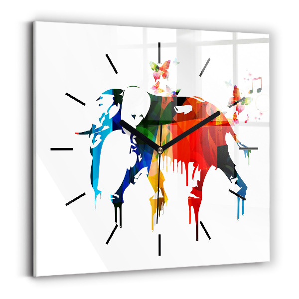 Square wall clock Colorful painted elephant