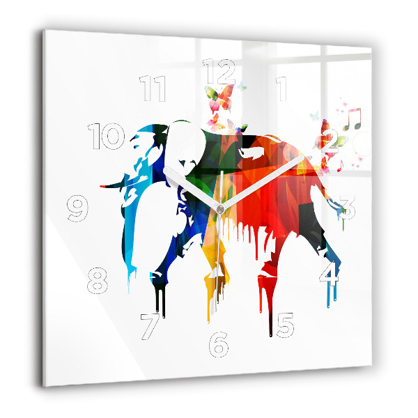 Square wall clock Colorful painted elephant