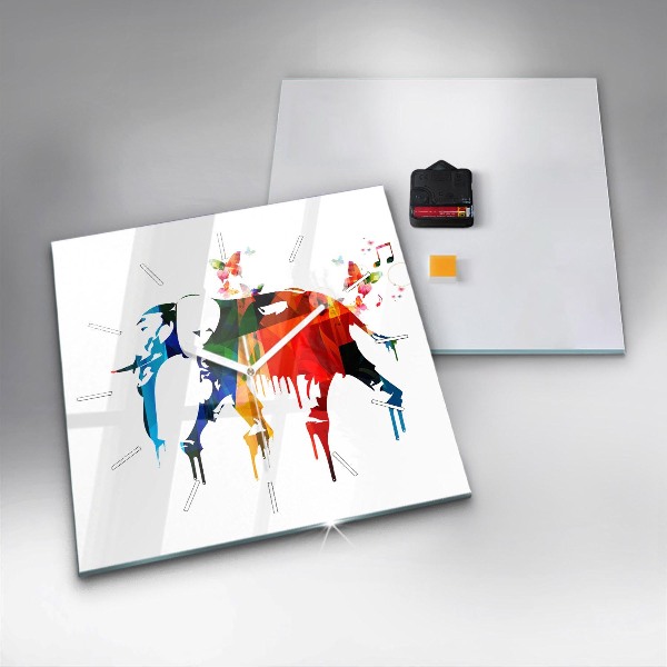 Square wall clock Colorful painted elephant