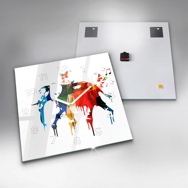 Square wall clock Colorful painted elephant