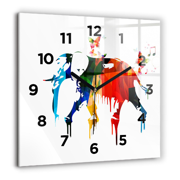 Square wall clock Colorful painted elephant