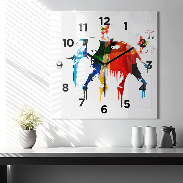 Square wall clock Colorful painted elephant